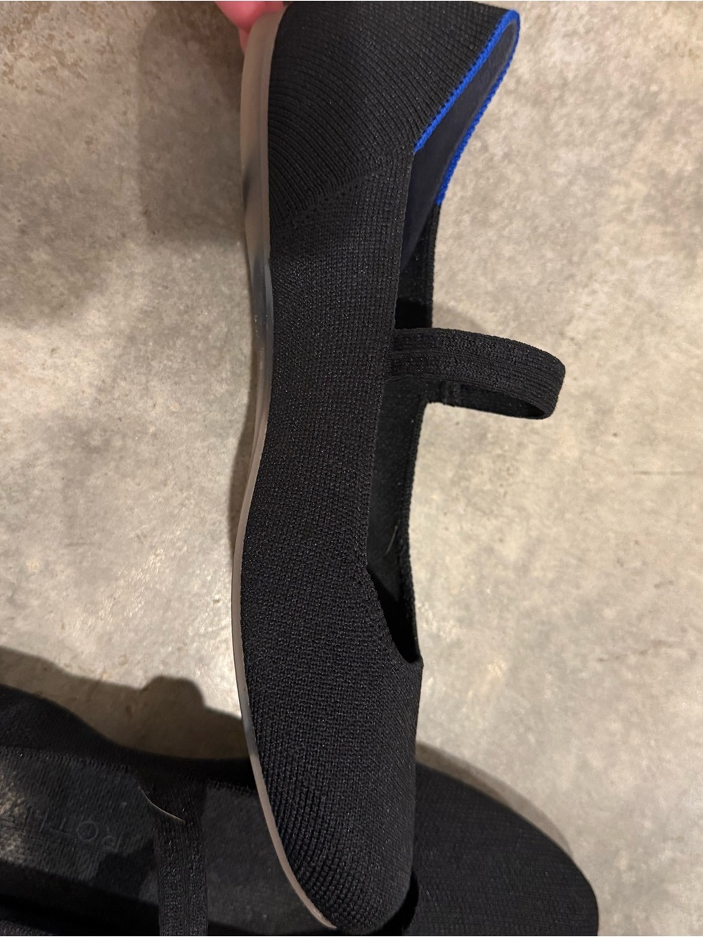 Rothy's Black Slip-On Mary Jane Flats with Blue Trim - Picture 2 of 6